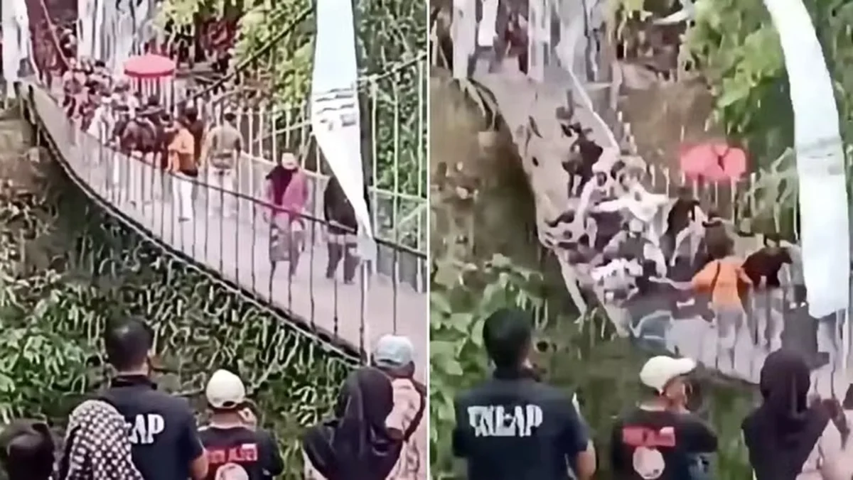 Ponte suspensa desaba durante cerimônia de inauguração