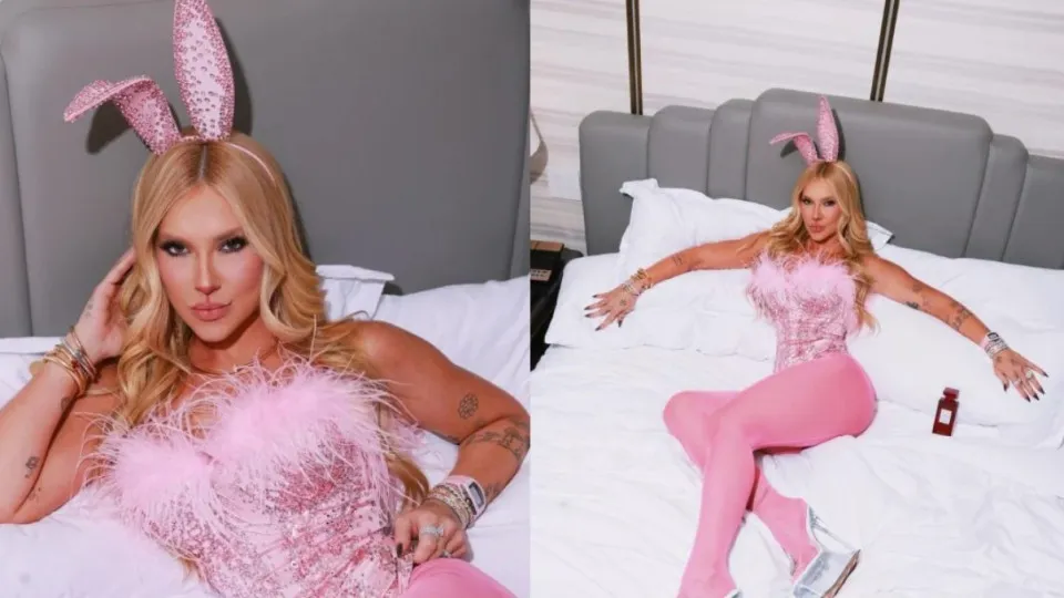 Virginia Fonseca se fantasia de coelhinha para festa de Halloween